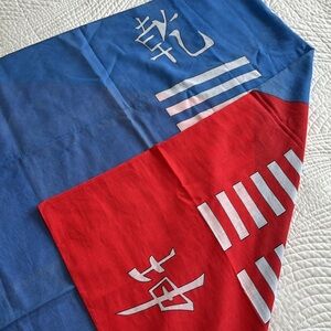 Large Vintage Cotton Scarf or Decor Chinese Symbol made in Italy Red Blue Wall